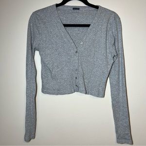 Brandy Melville Ribbed V-Neck Top - Grey